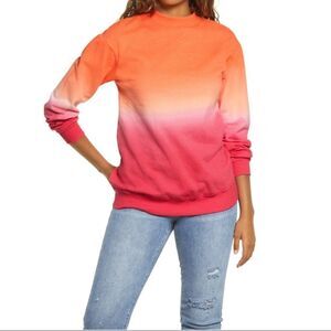 BP. Dip Dye Ombré Sweatshirt Crewneck Cotton Blend In Red Orange